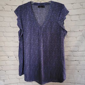 Apt. 9, Size 1X, Lavender/Black Cheetah Print Flutter Sleeve Blouse
